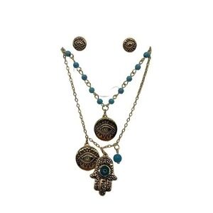 Stainless Steel Evil Eye Hamsa Necklace and Earring Set